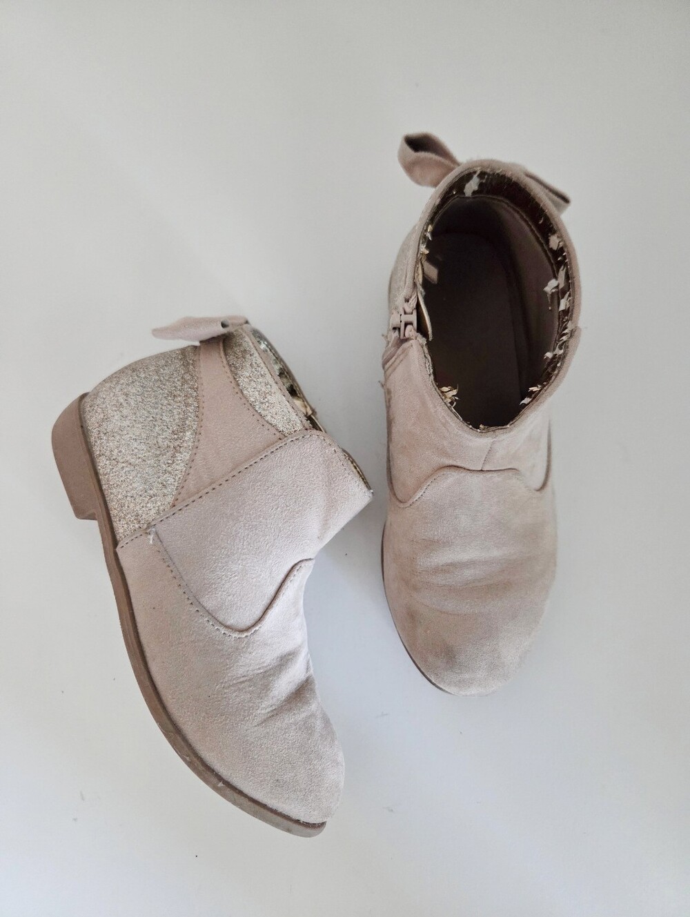 Girls Faux Suede & Glitter Accent Ankle Boots Size 1